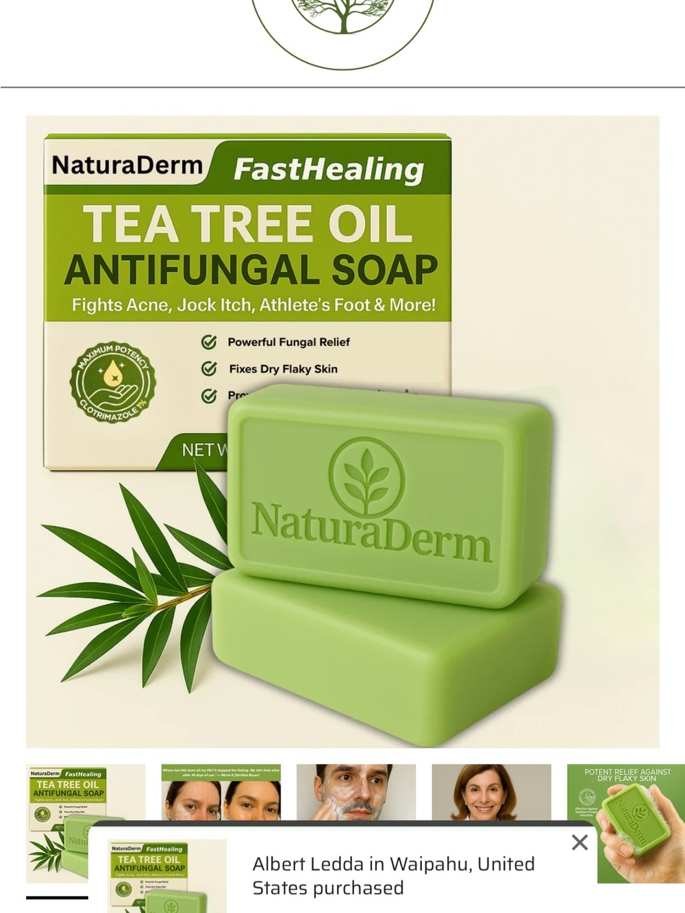 Tea Tree Oil Antifungal Cleanser - Green 3 bars